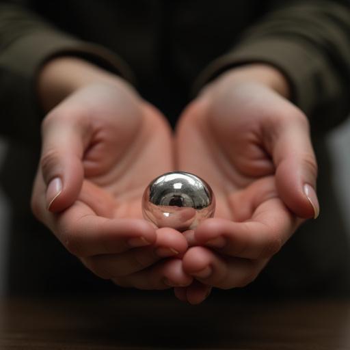 Hands holding a newly crafted silver ring.